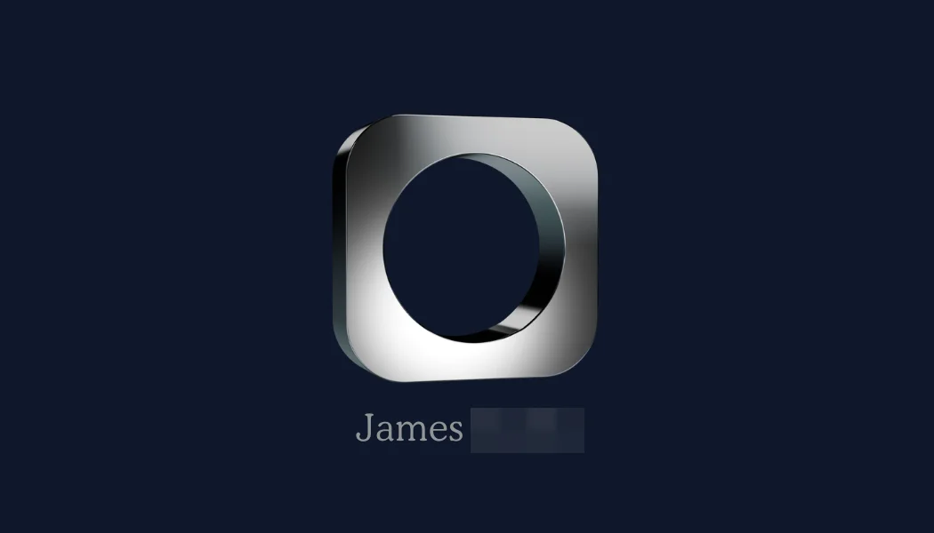 Navy card with the chrome O in the middle and James with a blurred surname below it.