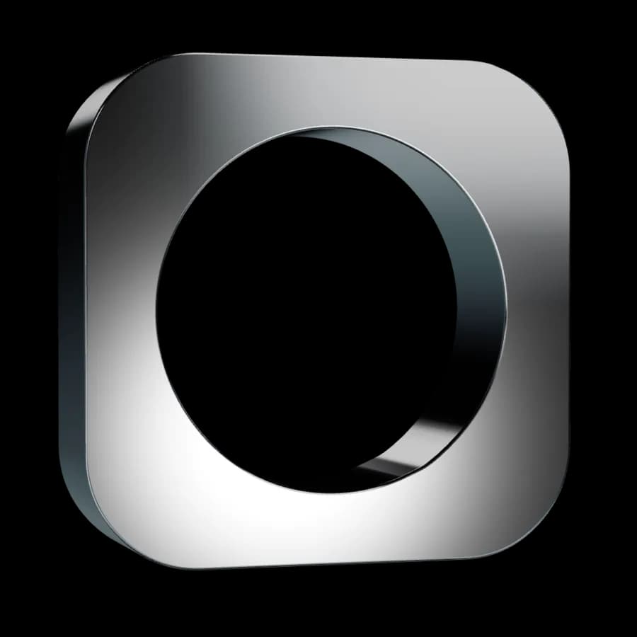 The mark OrderSync kept: just the O, a rounded square ring in polished chrome.