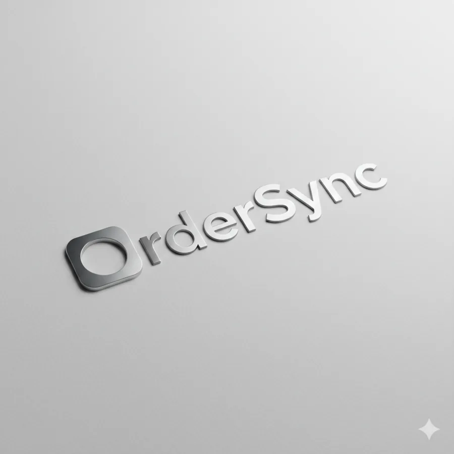 The wordmark in thin raised chrome on gray paper, seen at an angle.