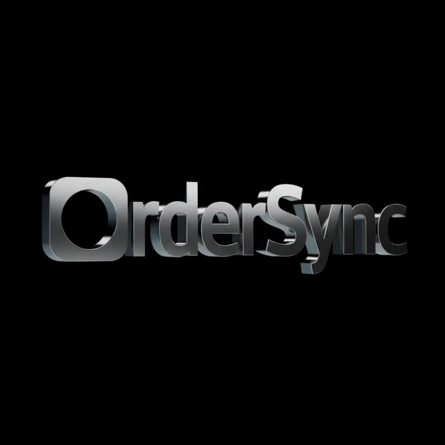 The same 3D chrome wordmark on white, its letters tilted and overlapping.