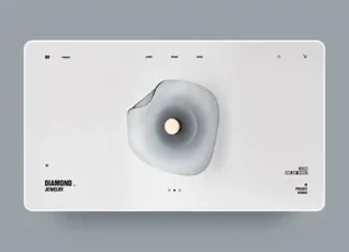 A jewelry site with a melting glass blob in the middle of a gray page.
