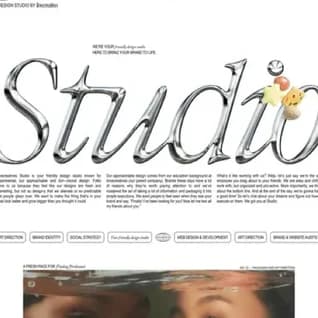 A design studio’s site with “Studio” in huge chrome script.