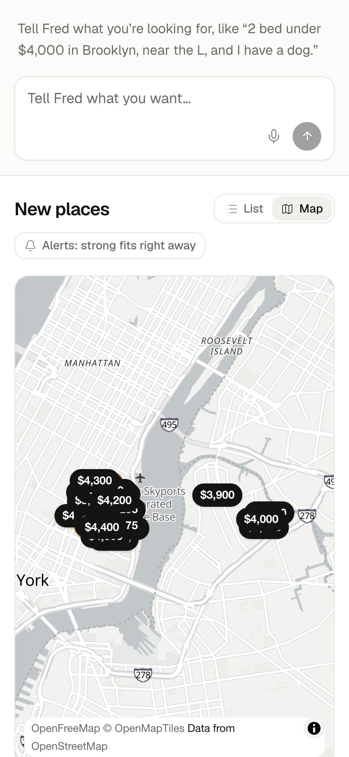 The map view on a phone, with price pills.